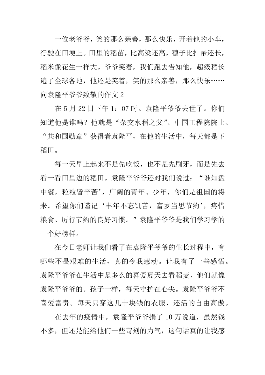 向袁隆平爷爷致敬的作文范文.docx_第2页