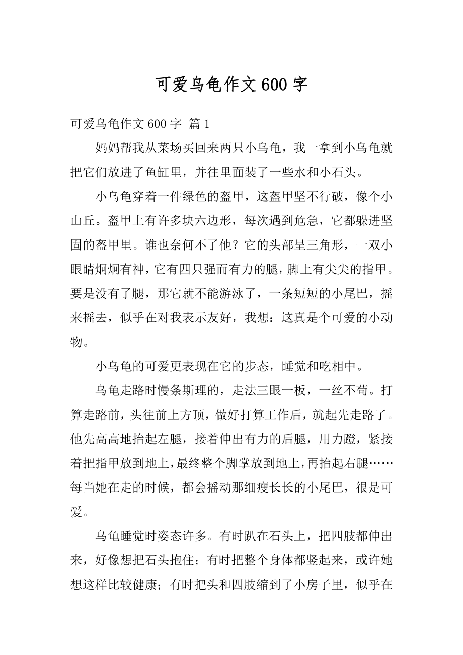 可爱乌龟作文600字汇编.docx_第1页