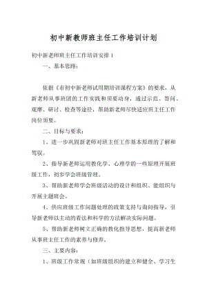 初中新教师班主任工作培训计划范文.docx