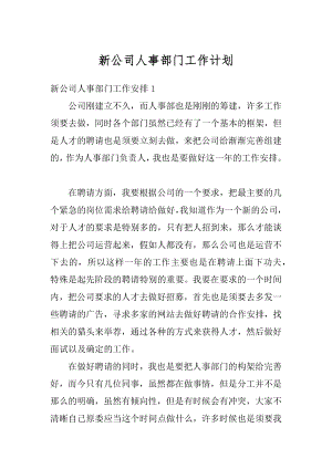 新公司人事部门工作计划范例.docx