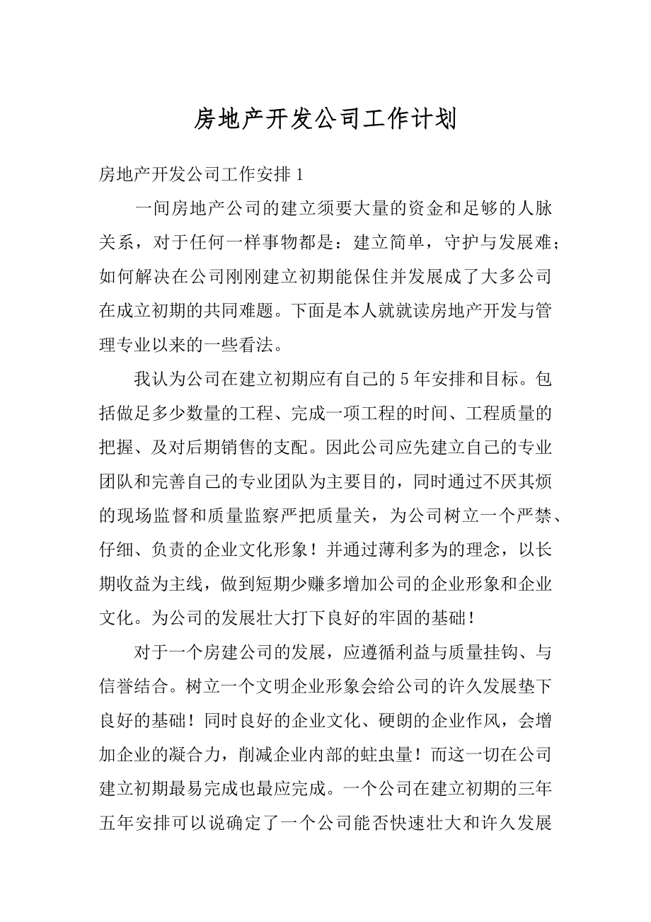 房地产开发公司工作计划精编.docx_第1页