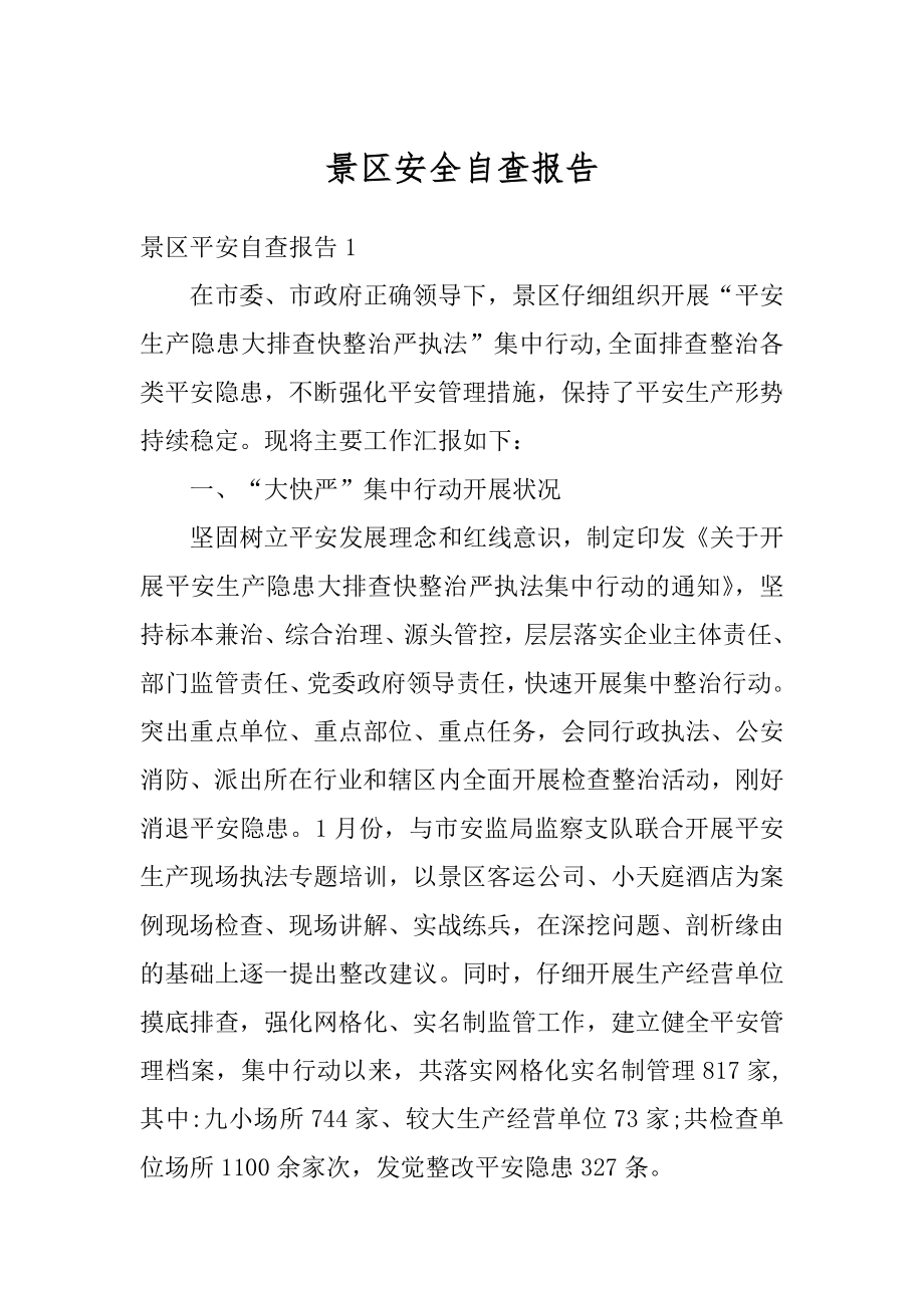 景区安全自查报告精编.docx_第1页