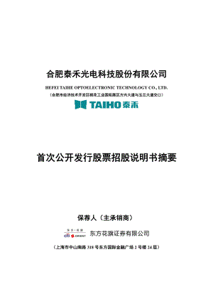 泰禾光电：首次公开发行股票招股说明书摘要.PDF