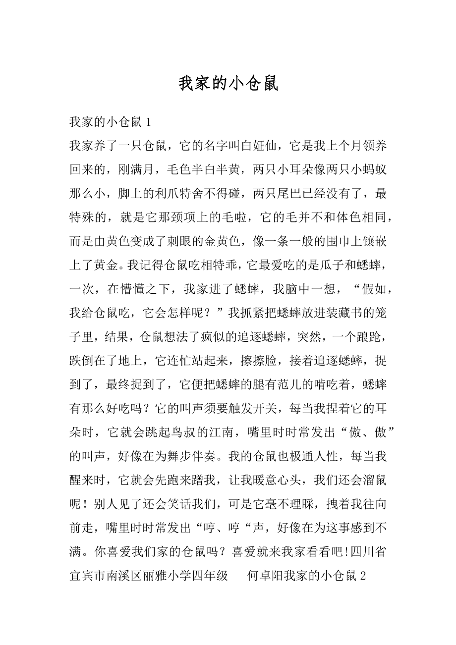 我家的小仓鼠例文.docx_第1页