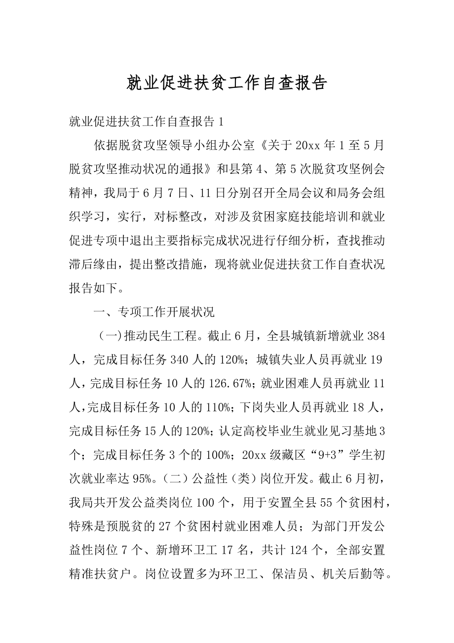 就业促进扶贫工作自查报告精选.docx_第1页