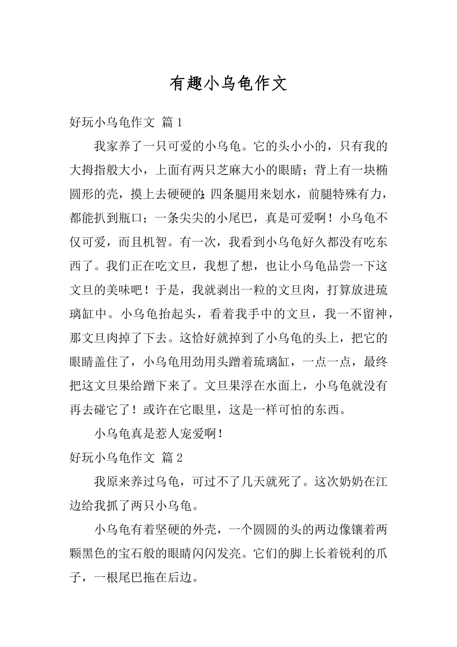 有趣小乌龟作文汇总.docx_第1页