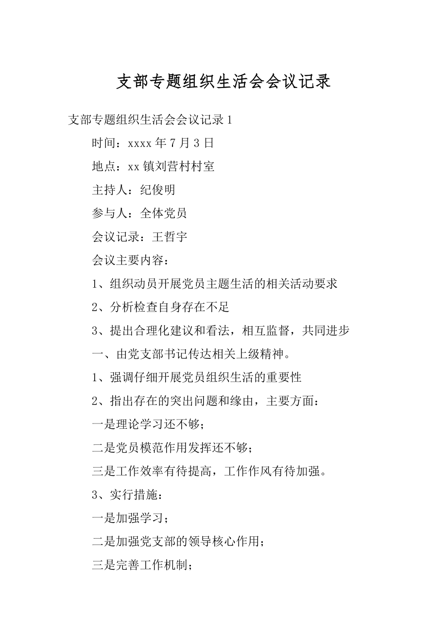 支部专题组织生活会会议记录优质.docx_第1页