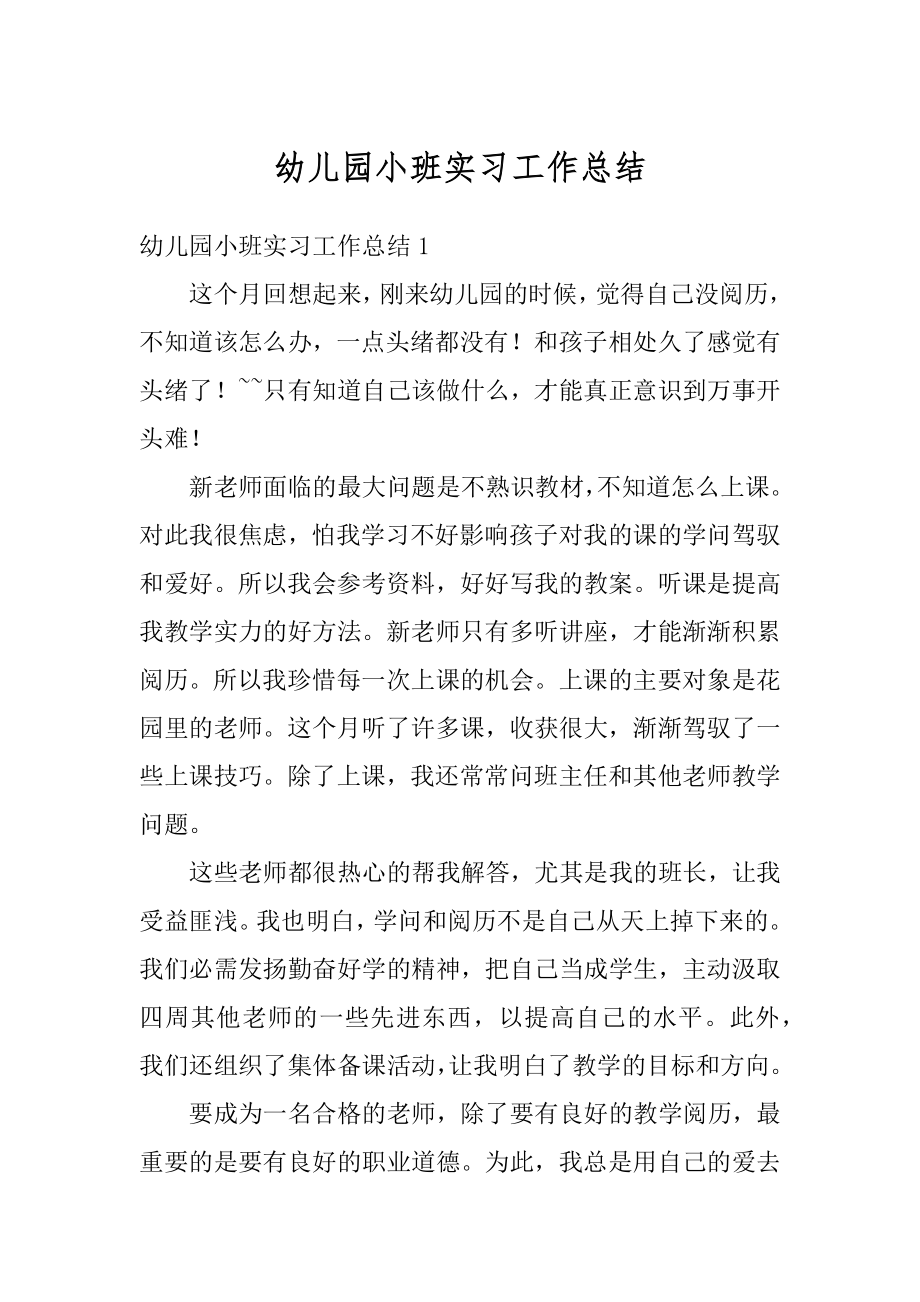 幼儿园小班实习工作总结精编.docx_第1页