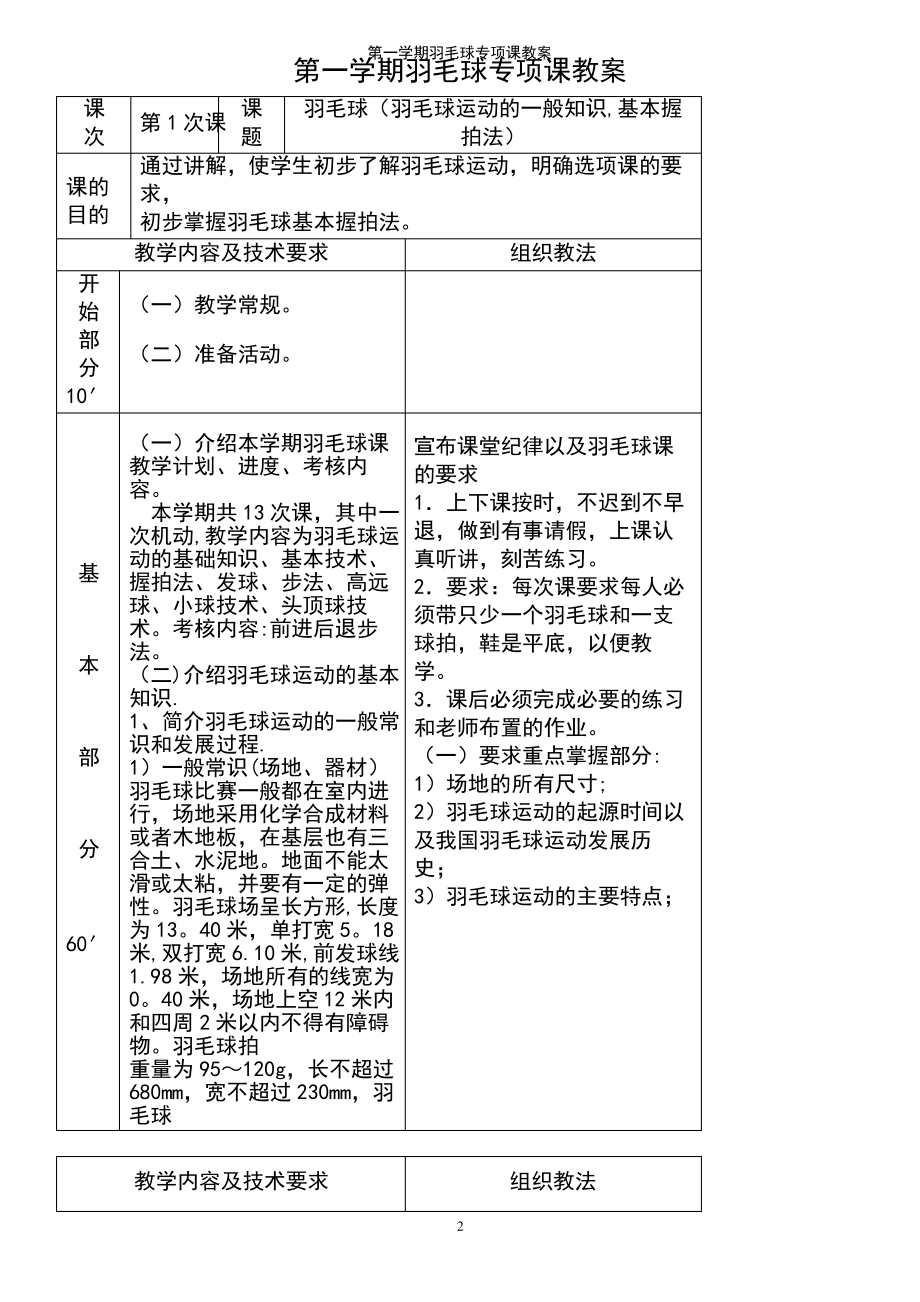 (2021年整理)第一学期羽毛球专项课教案.pdf_第2页