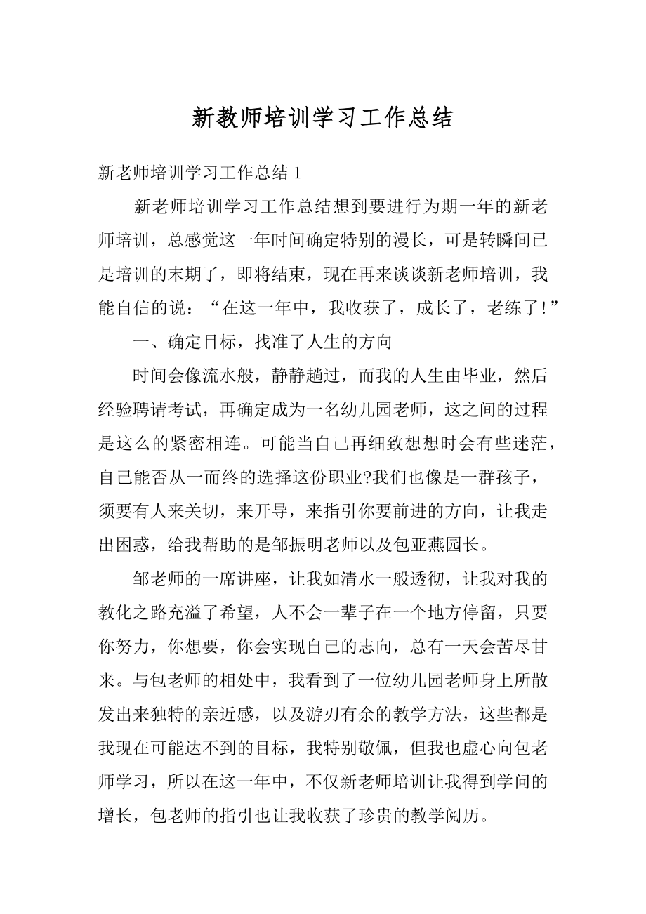 新教师培训学习工作总结范文.docx_第1页