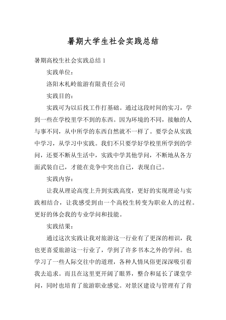 暑期大学生社会实践总结例文.docx_第1页