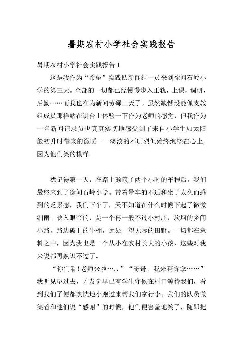 暑期农村小学社会实践报告精选.docx_第1页