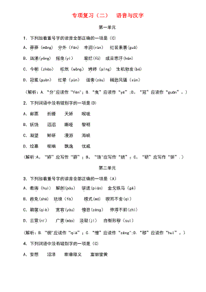 (河北专版)2018年九年级语文上册 专项复习(二)语音与汉字 新人教版.pdf