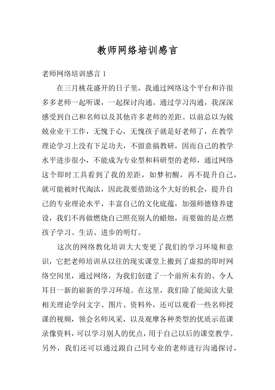 教师网络培训感言范文.docx_第1页