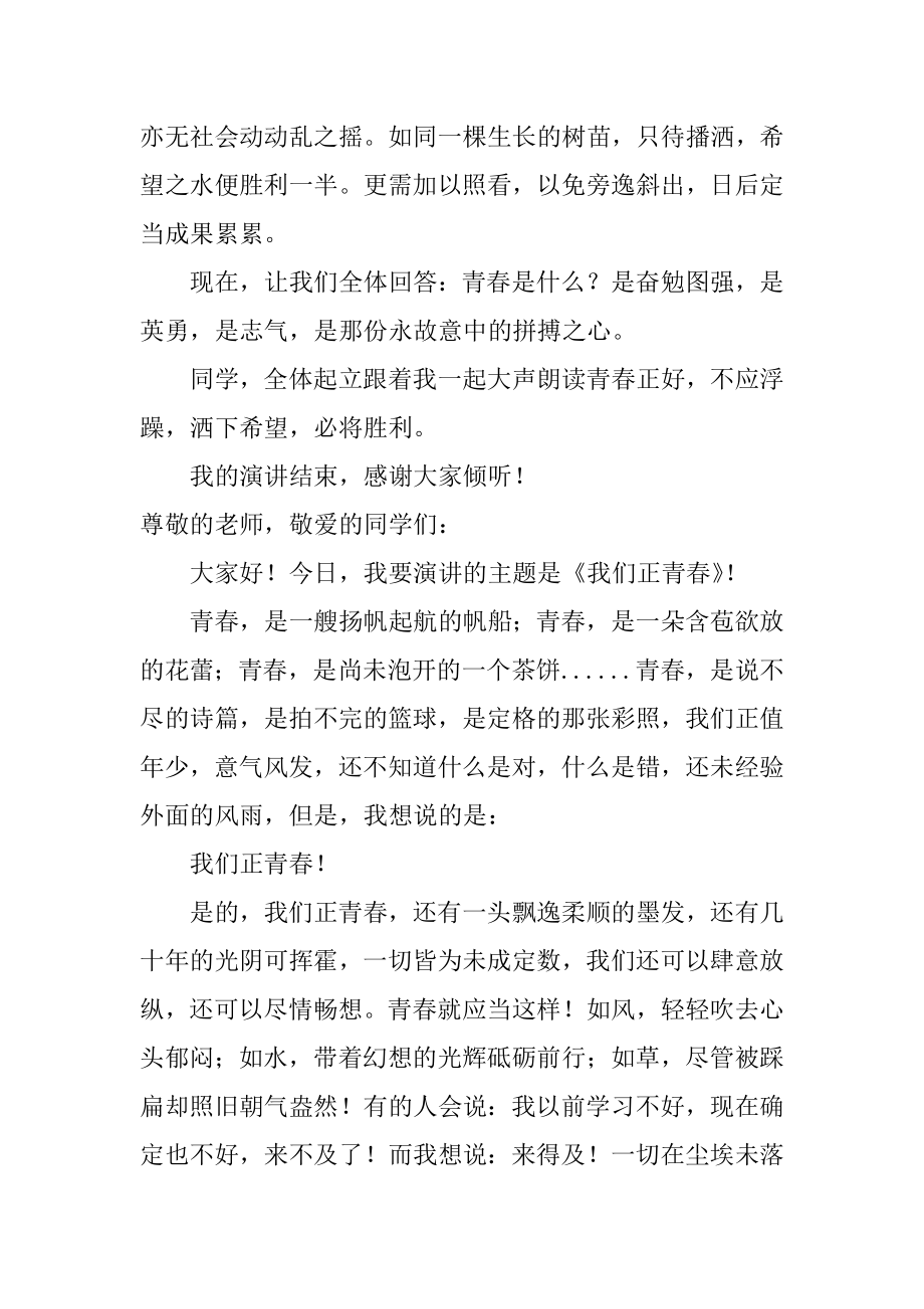 我们正青春演讲稿范文.docx_第2页