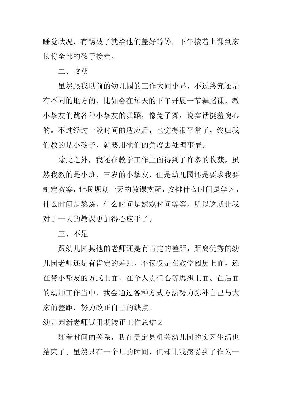 幼儿园新教师试用期转正工作总结范例.docx_第2页