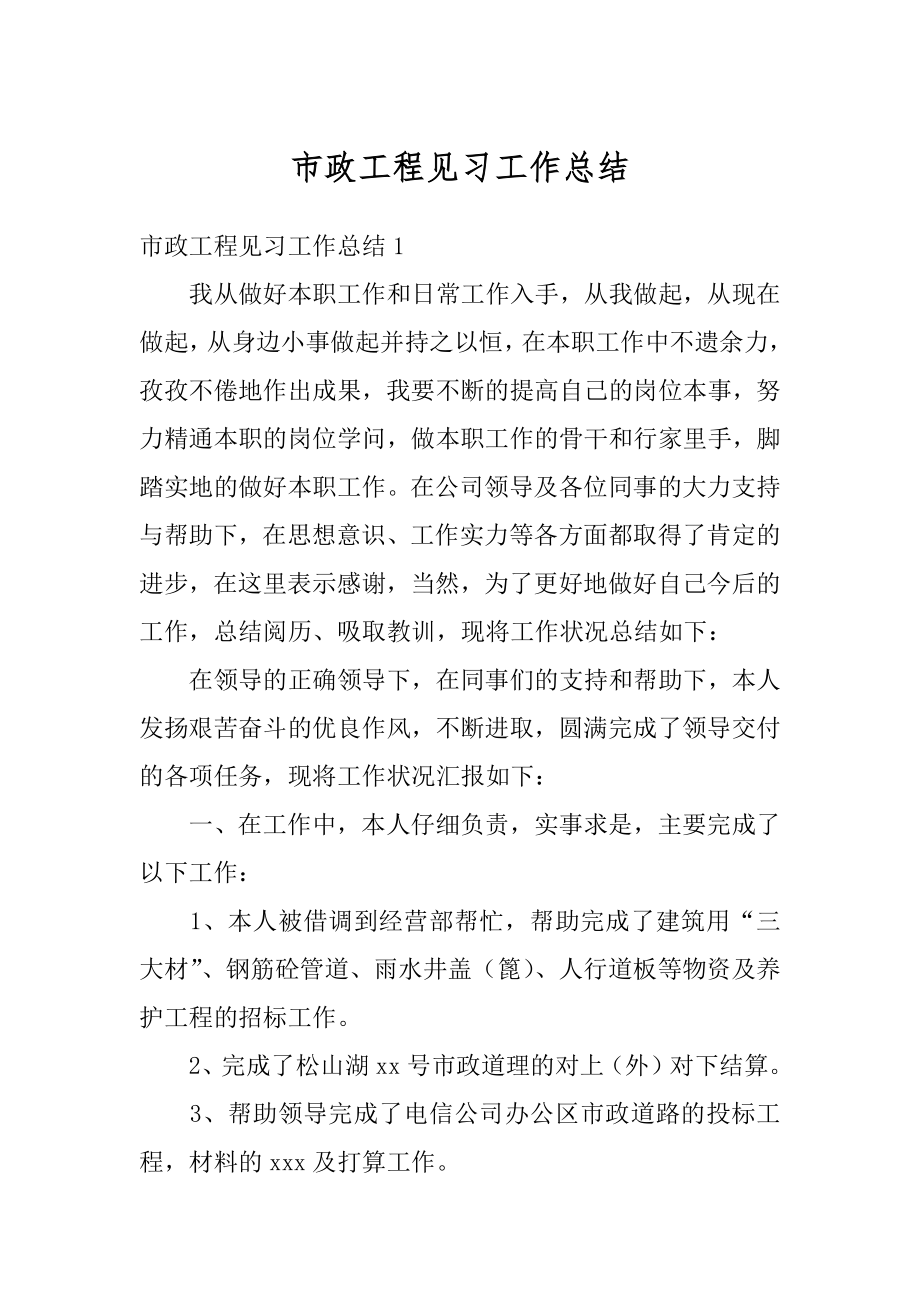 市政工程见习工作总结优质.docx_第1页