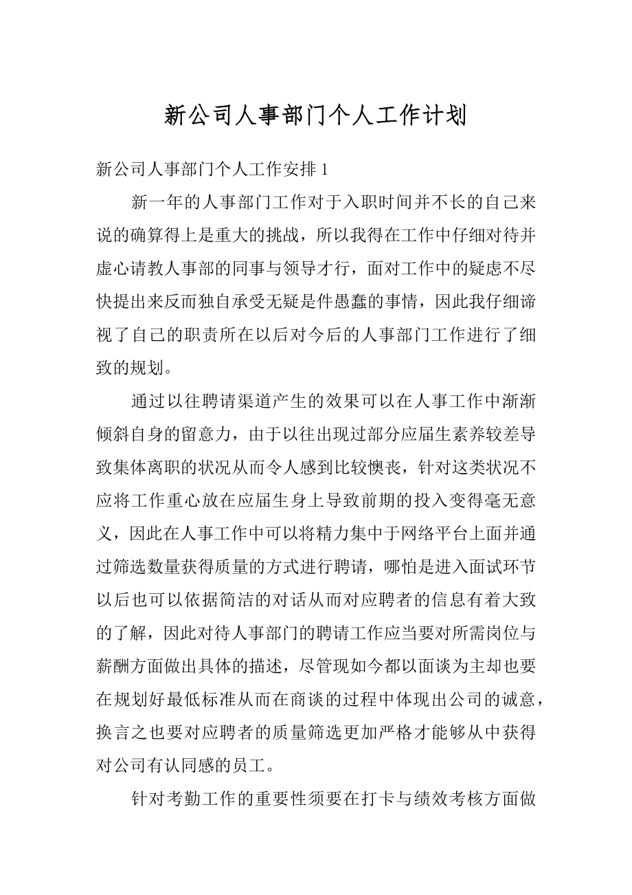 新公司人事部门个人工作计划精品.docx_第1页