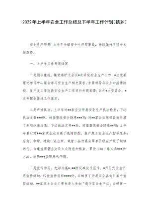 2022年上半年安全工作总结及下半年工作计划（镇乡）.docx