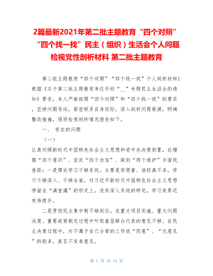 2篇最新2021年第二批主题教育“四个对照”“四个找一找”民主（组织）生活会个人问题检视党性剖析材料 第二批主题教育.doc