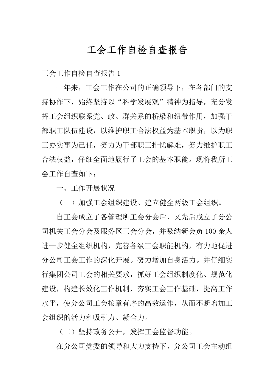 工会工作自检自查报告最新.docx_第1页