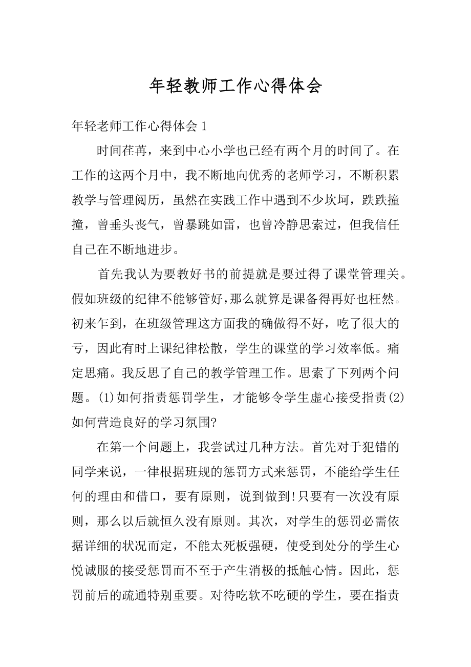 年轻教师工作心得体会优质.docx_第1页