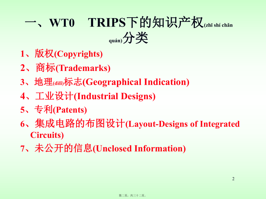 最新WTO规则中英文教程第十一章与贸易有关的知识产权协定(共32张PPT课件).pptx_第2页