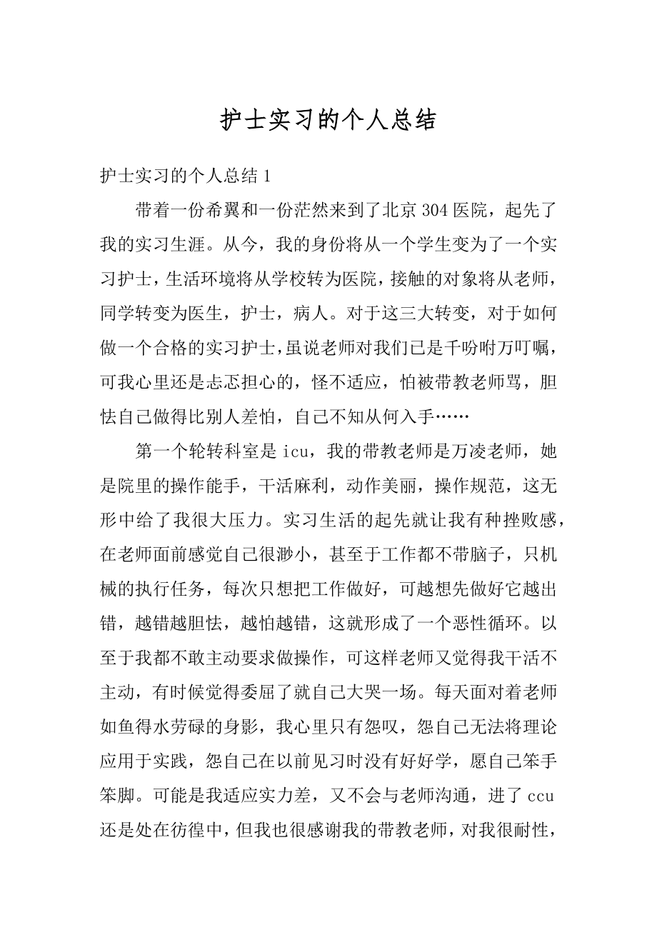 护士实习的个人总结精编.docx_第1页