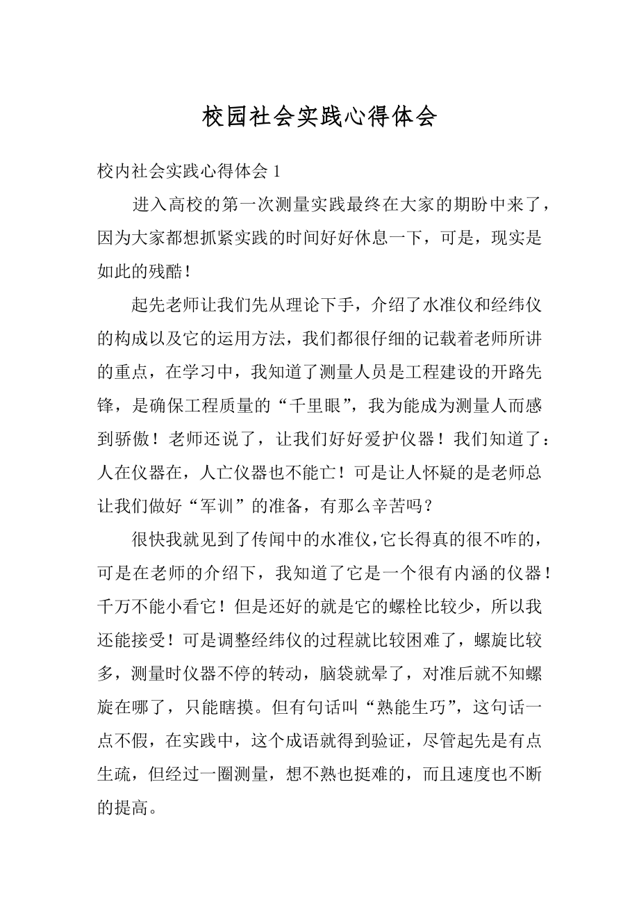 校园社会实践心得体会范例.docx_第1页