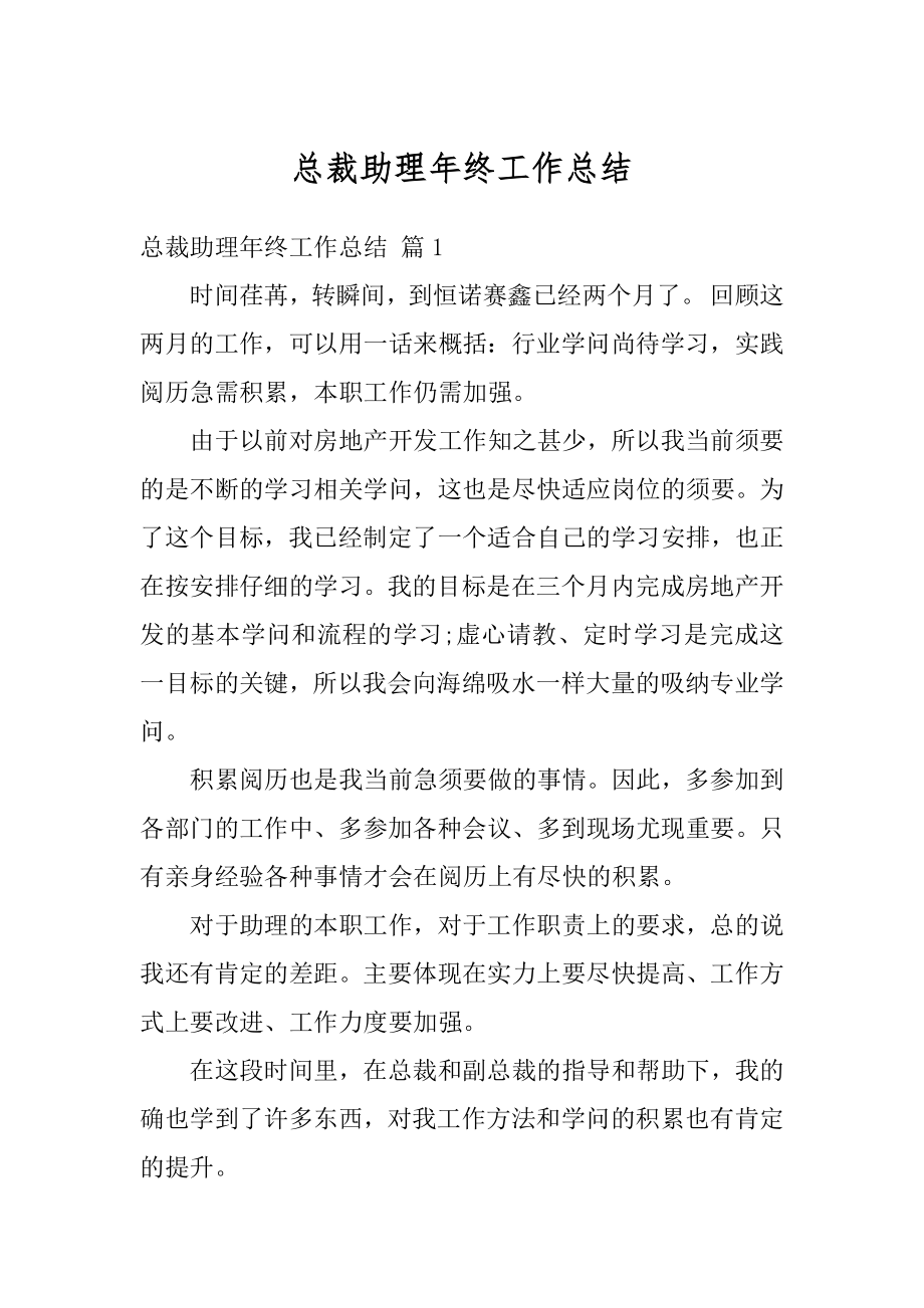 总裁助理年终工作总结范例.docx_第1页