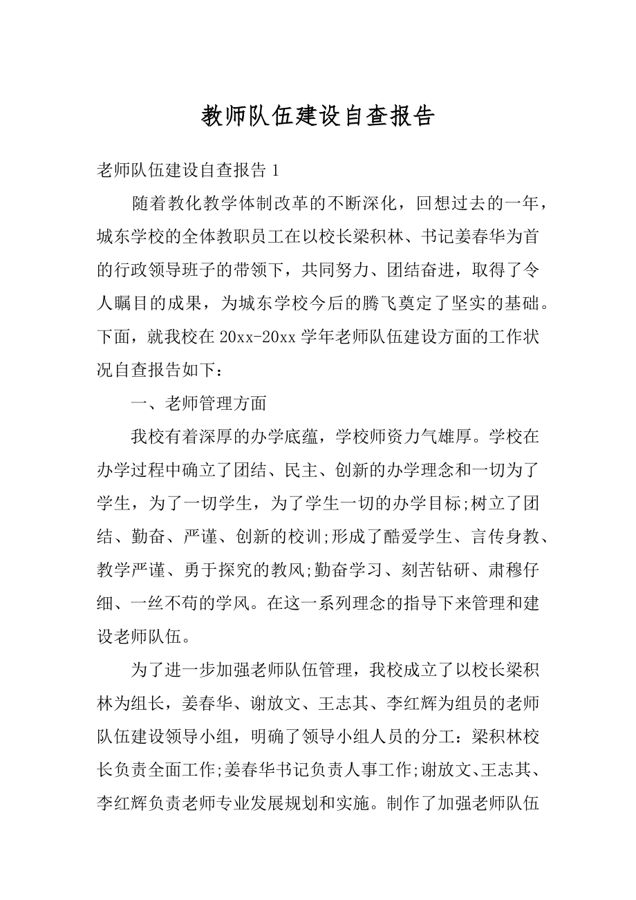 教师队伍建设自查报告优质.docx_第1页