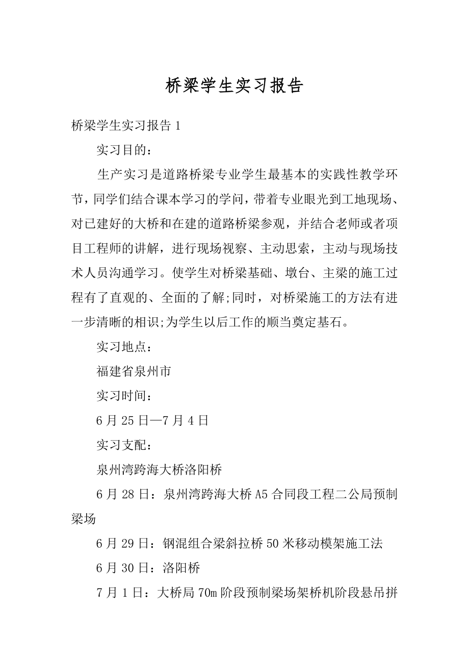 桥梁学生实习报告范本.docx_第1页