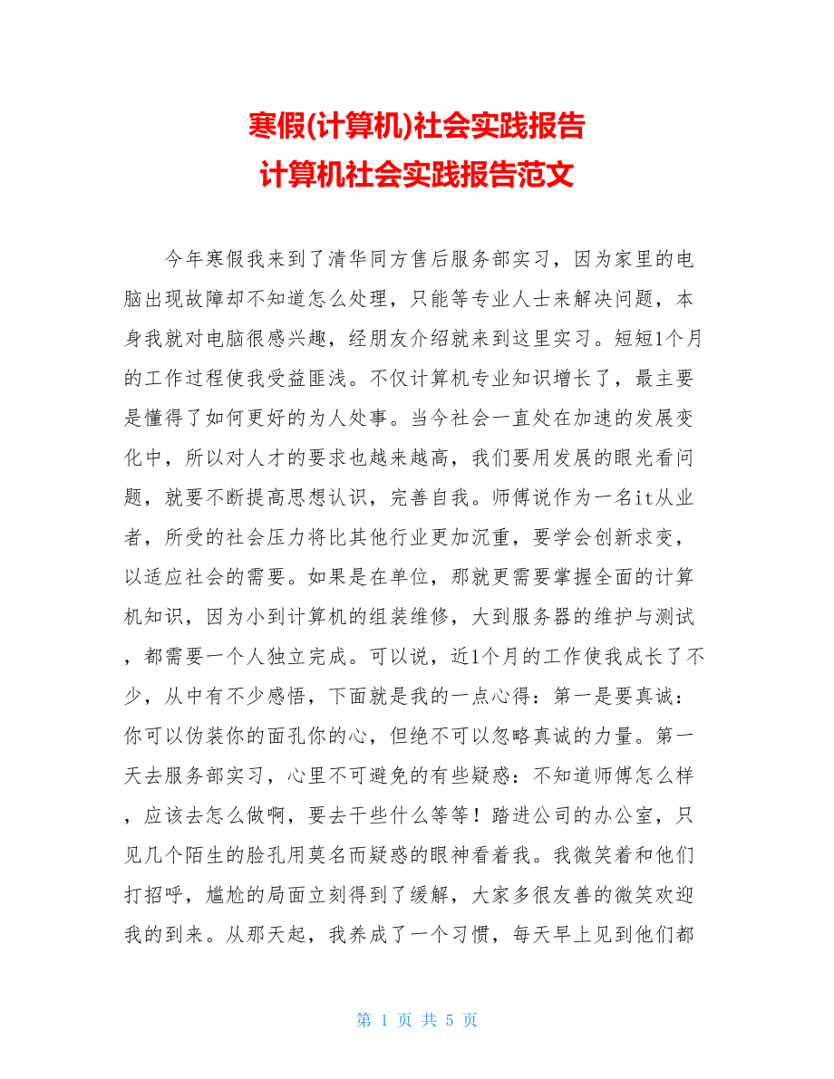 寒假(计算机)社会实践报告 计算机社会实践报告范文.doc_第1页