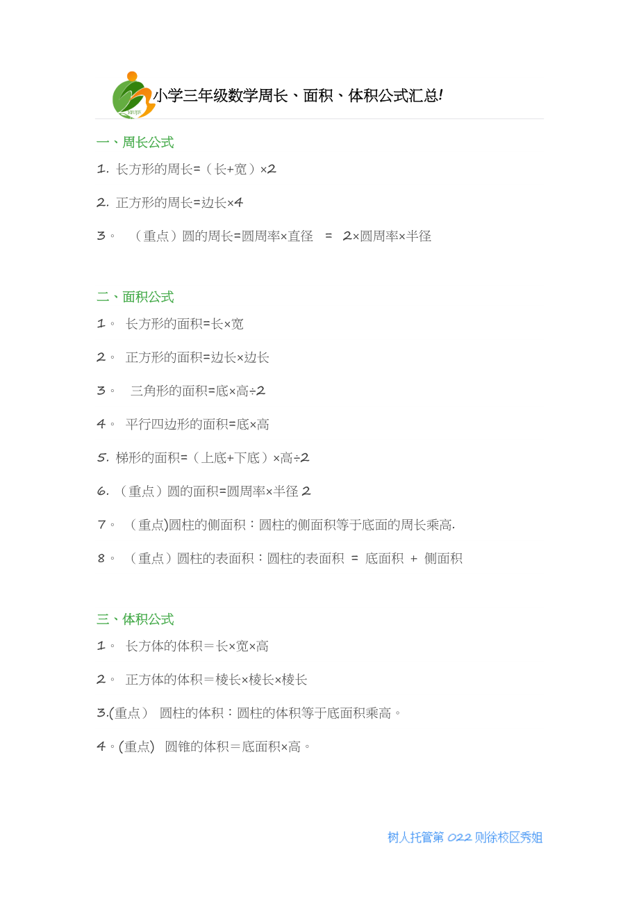 小学三年级数学周长、面积、体积公式汇总!.doc_第1页