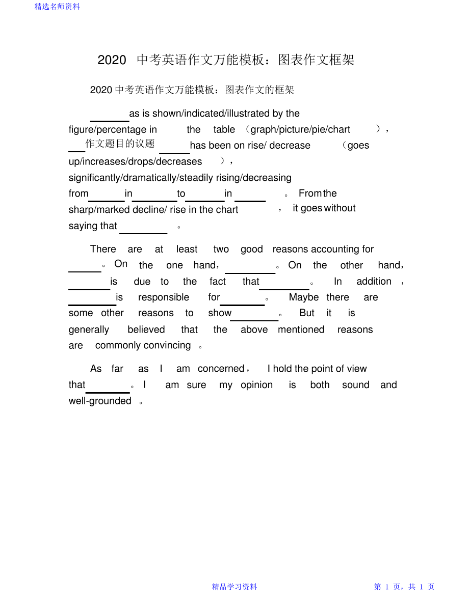 2021中考英语作文万能模板：图表作文框架(精华版).pdf_第1页