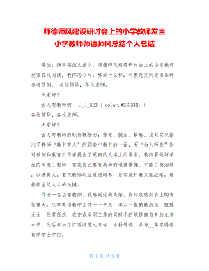 师德师风建设研讨会上的小学教师发言 小学教师师德师风总结个人总结.doc