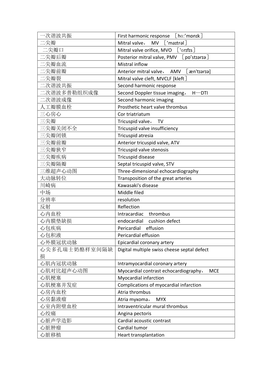 心脏超声中英文对照词汇.doc_第1页