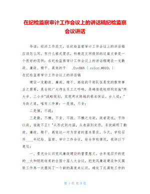 在纪检监察审计工作会议上的讲话稿纪检监察会议讲话.doc