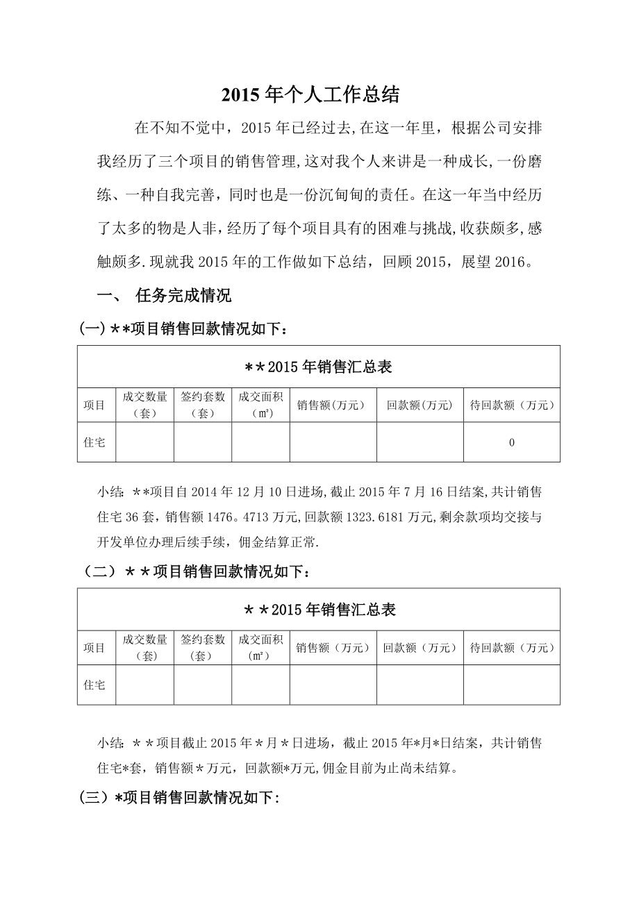 年度房地产销售经理个人工作总结与计划.doc_第1页