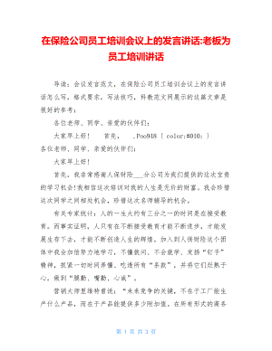 在保险公司员工培训会议上的发言讲话-老板为员工培训讲话.doc