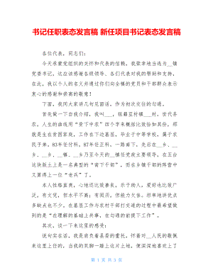 书记任职表态发言稿 新任项目书记表态发言稿.doc