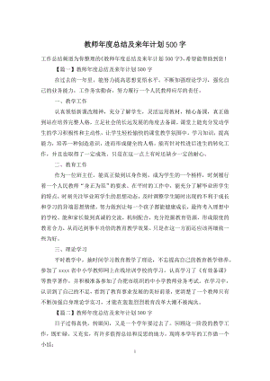 教师年度总结及来年计划500字.doc