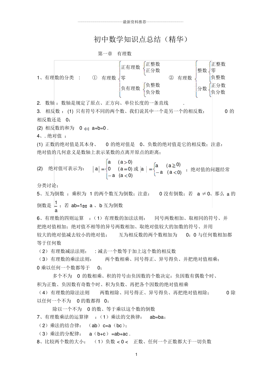 【精编】人教版初中数学知识点总结(精华)精编版.pdf_第1页