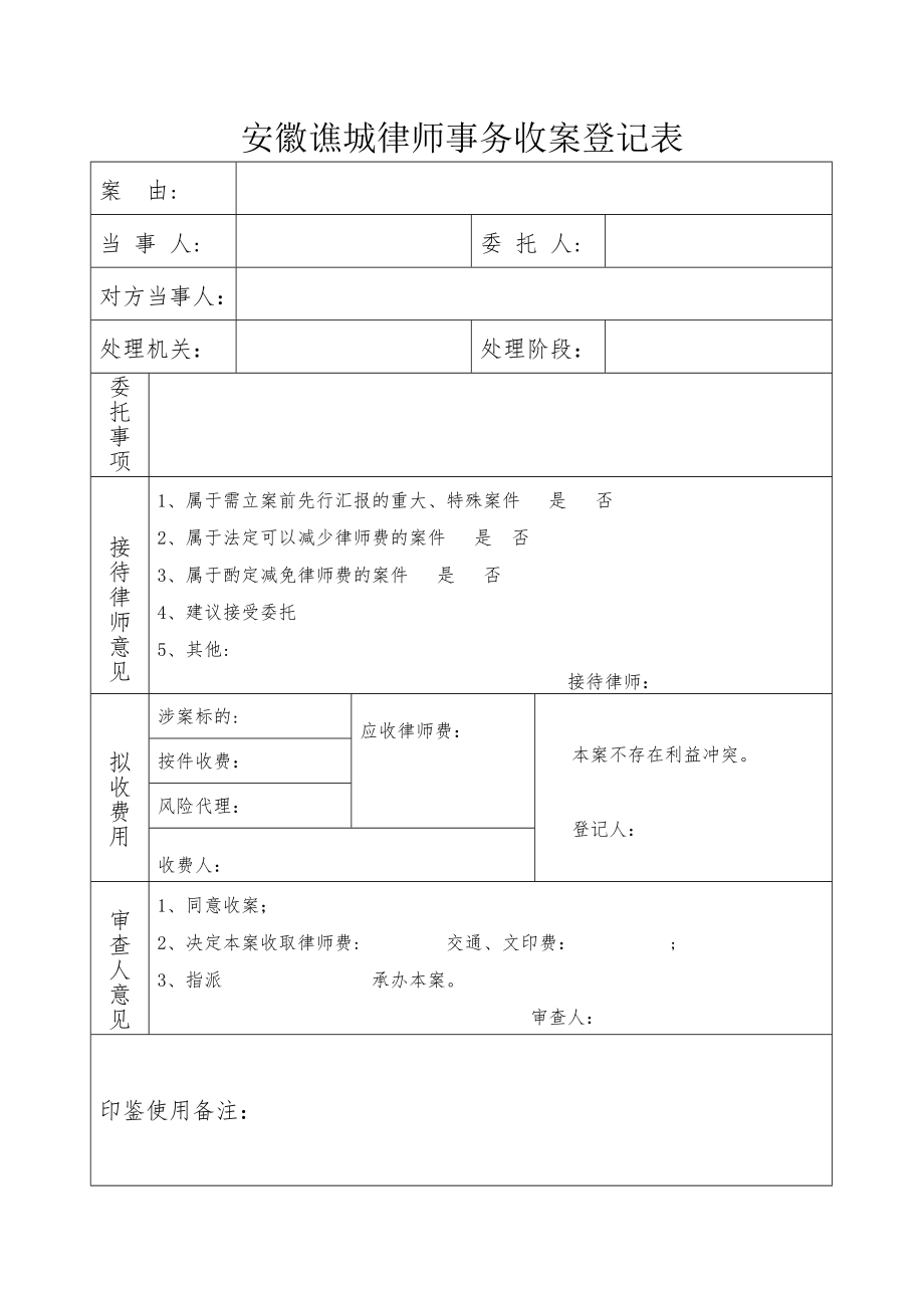 律师事务所收案登记表、结案登记表.doc_第1页