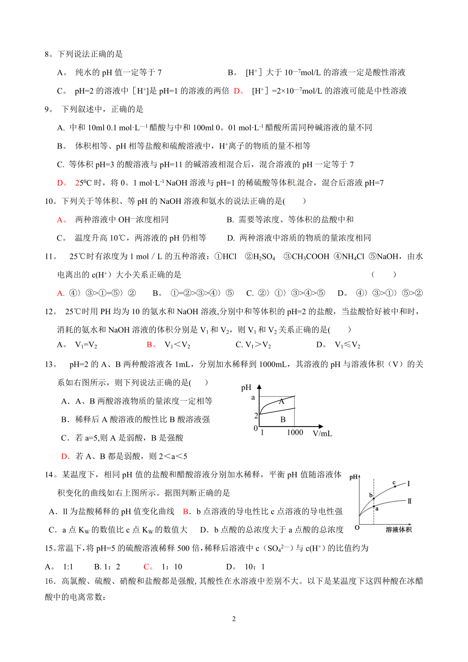 弱电解质的电离练习题(带答案)83209.doc_第2页