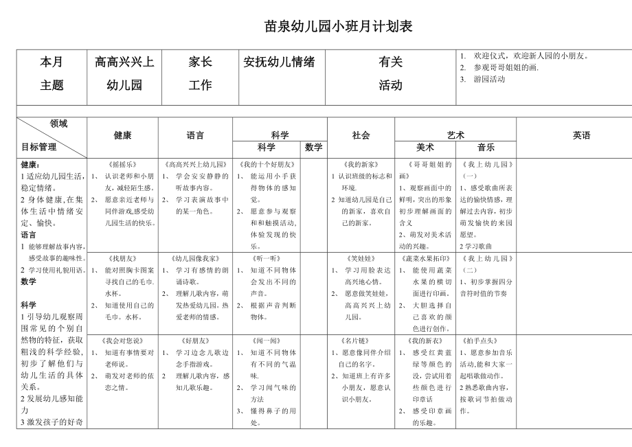 小班月教学计划表格.doc_第1页