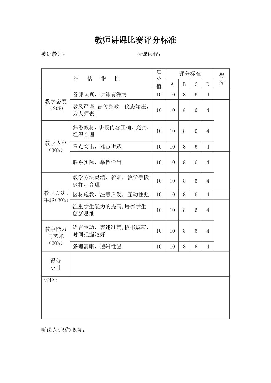 教师讲课比赛评分标准.doc_第1页