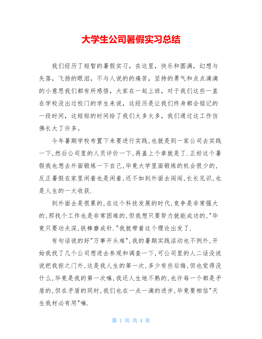 大学生公司暑假实习总结 .doc_第1页