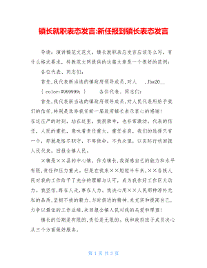 镇长就职表态发言-新任报到镇长表态发言.doc