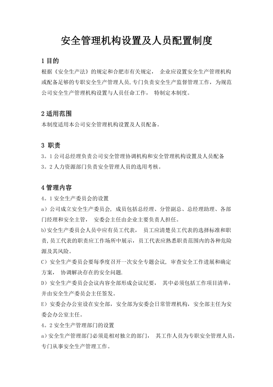 安全管理机构设置及人员配置制度.doc_第1页